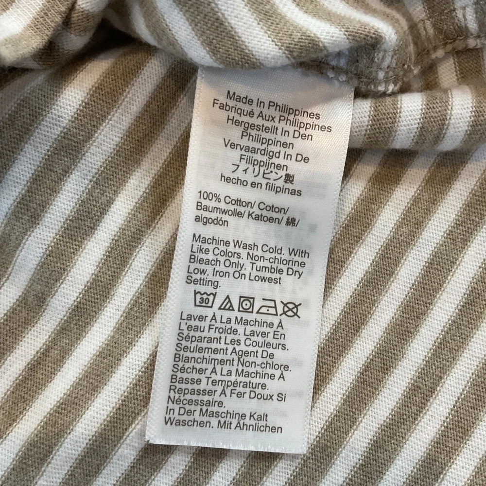 J Crew Mens Slub Cotton Striped Polo Shirt Tan White Short Sleeve Size M